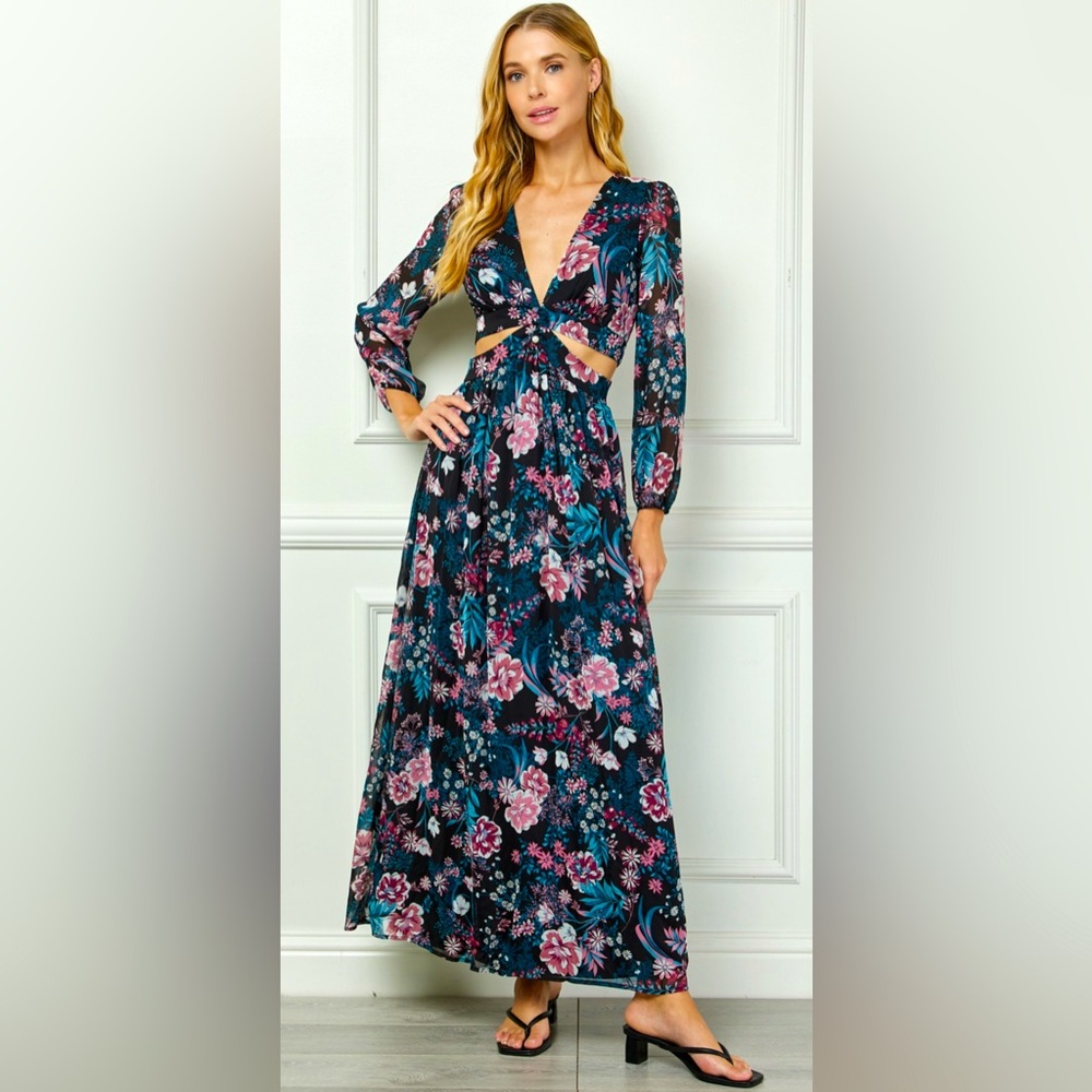 Love & Piece Collective Floral Cut-Out Maxi Dress